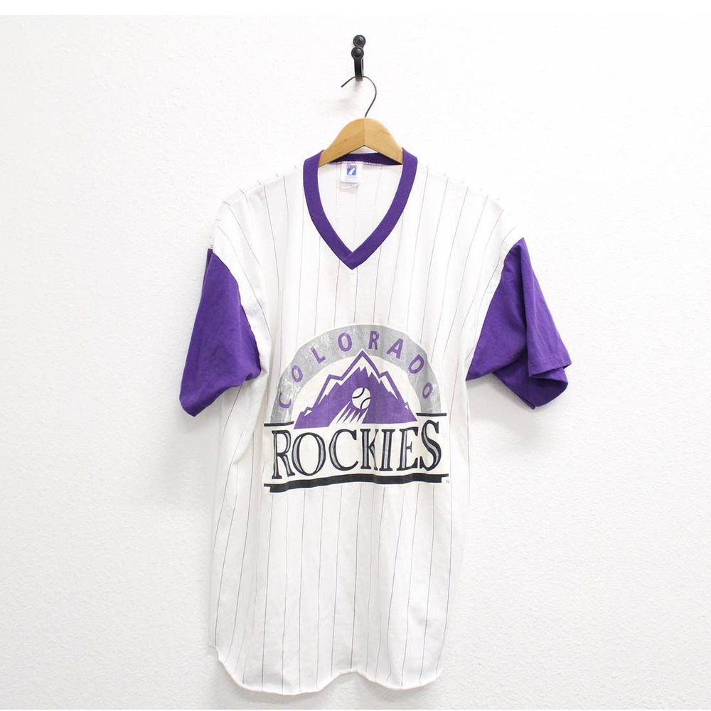 Vintage • Colorado Rockies White & Purple Short Sleeve Tee